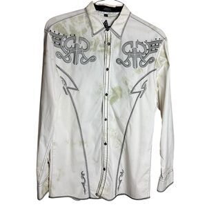 Roar Shirt Embroidered Western Grunge Country Cowboy White Mens Large